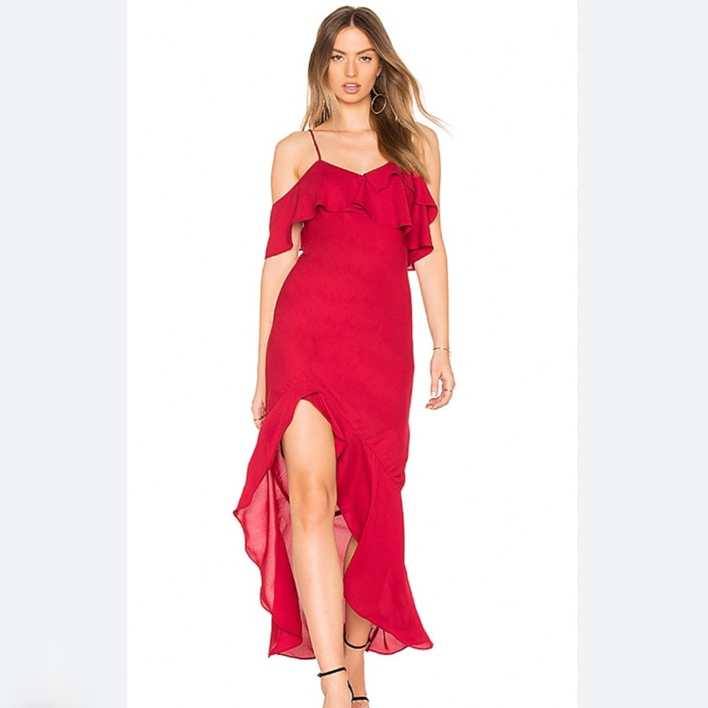 Krista Burgundy Ruffle Off-Shoulder Dress